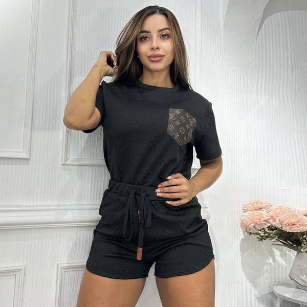 Women's Printed Short Sleeve Two Piece Suit