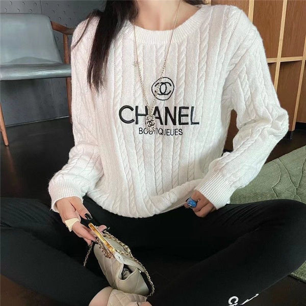 Knitted Embroidered Simple Long-sleeved Bottoming Shirt