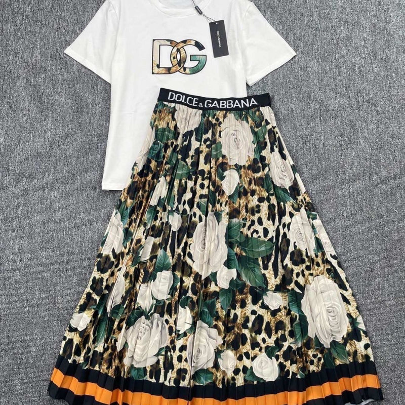 Flower Printed 2 Piece Suit Top + Skirt
