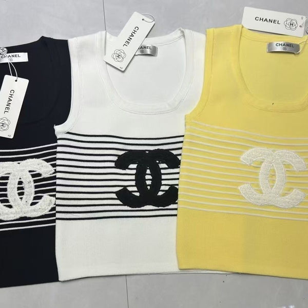 Slim-fit Striped Sleeveless Knitted Vest Top