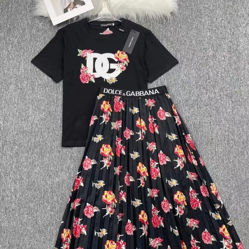 Flower Printed 2 Piece Suit Top + Skirt
