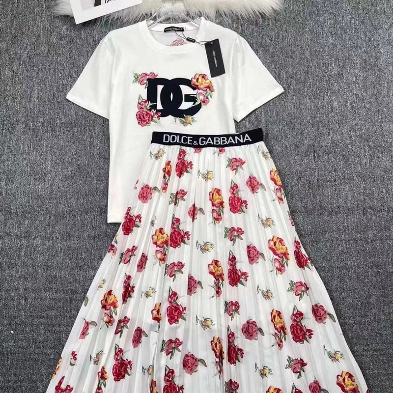 Flower Printed 2 Piece Suit Top + Skirt