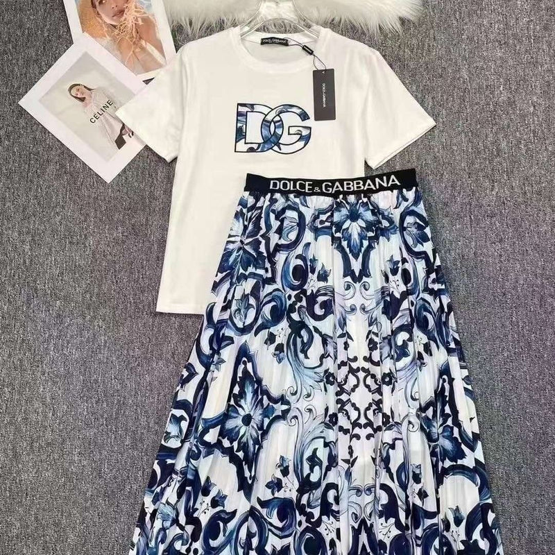 Flower Printed 2 Piece Suit Top + Skirt