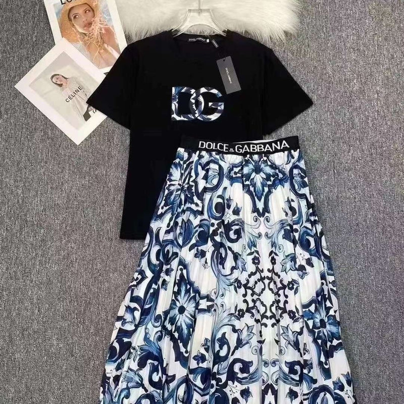 Flower Printed 2 Piece Suit Top + Skirt