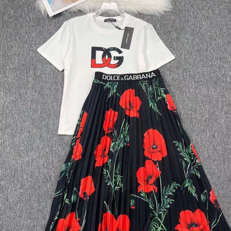 Flower Printed 2 Piece Suit Top + Skirt