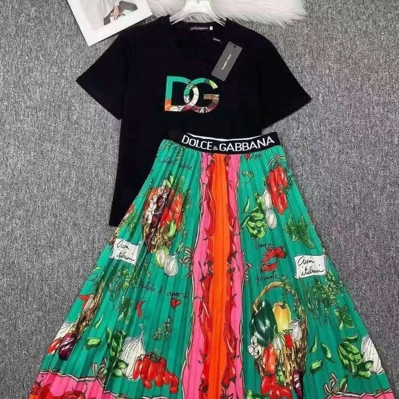 Flower Printed 2 Piece Suit Top + Skirt