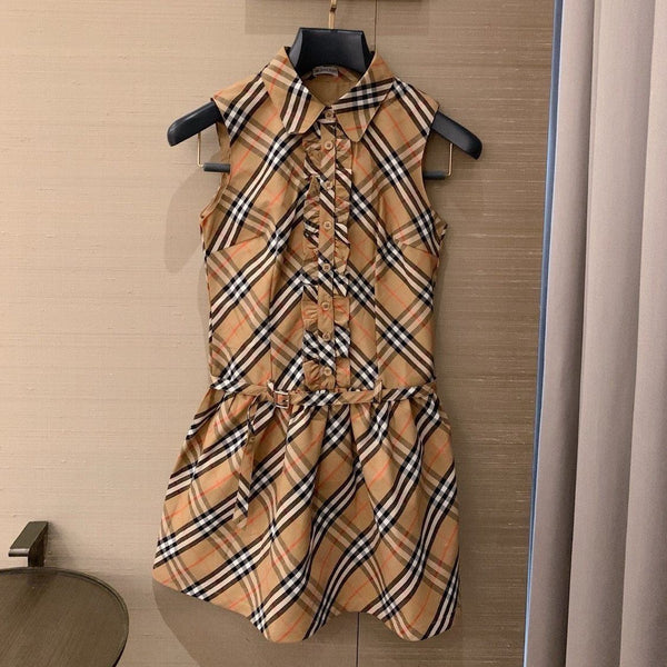 Waist Lace Plaid Vest A-Line Dress