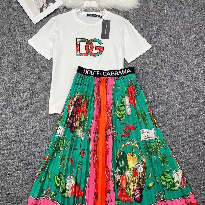 Flower Printed 2 Piece Suit Top + Skirt