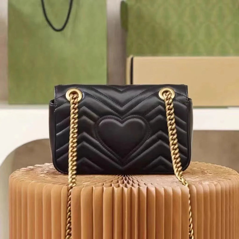 Top Genuine Leather Metal Chain Messenger Shoulder Bag