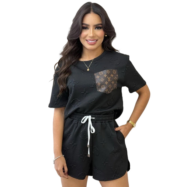 Women's Printed Short Sleeve Shorts Set