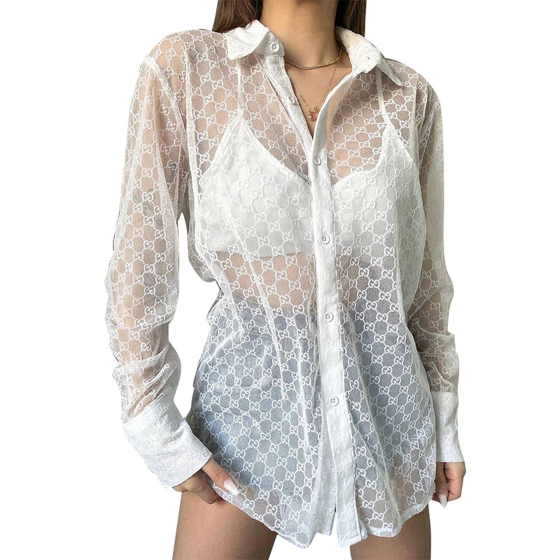 Fashion Letter Printed Long Sleeve Blouse