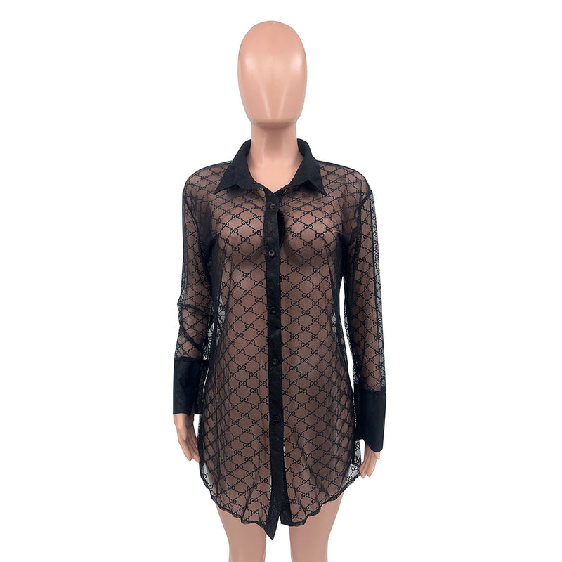 Fashion Letter Printed Long Sleeve Blouse