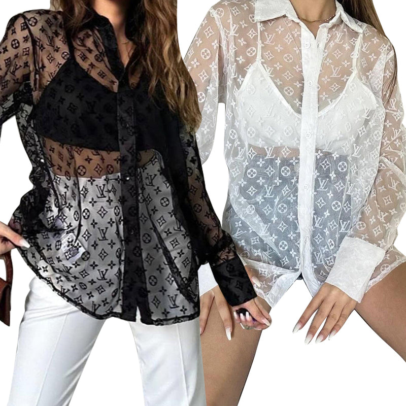 Fashion Letter Printed Long Sleeve Blouse