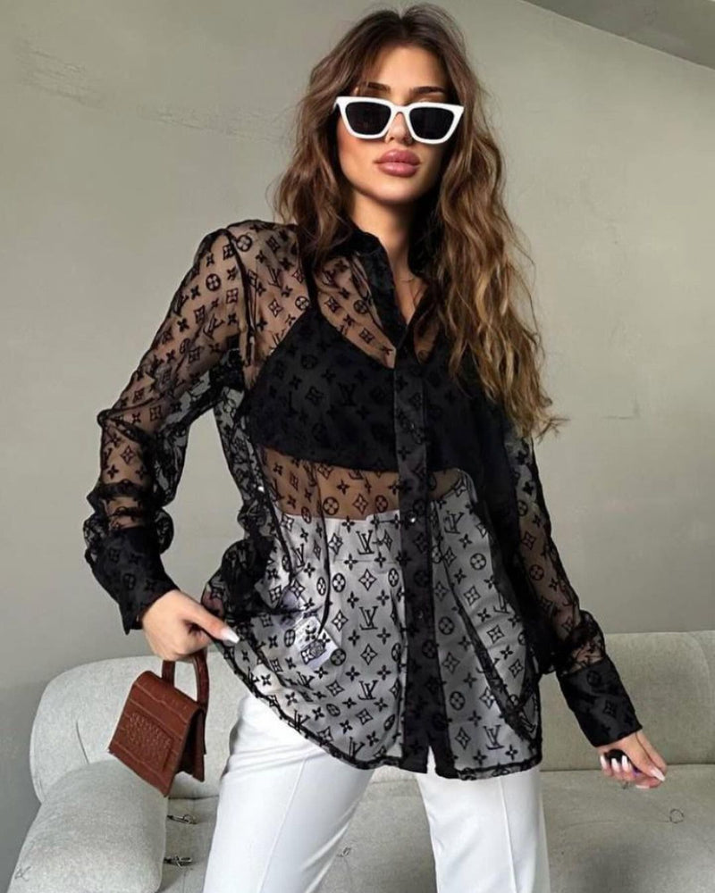 Fashion Letter Printed Long Sleeve Blouse