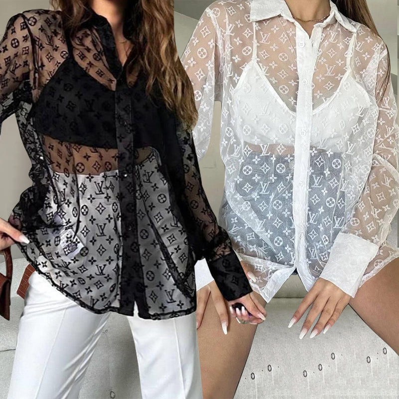 Fashion Letter Printed Long Sleeve Blouse