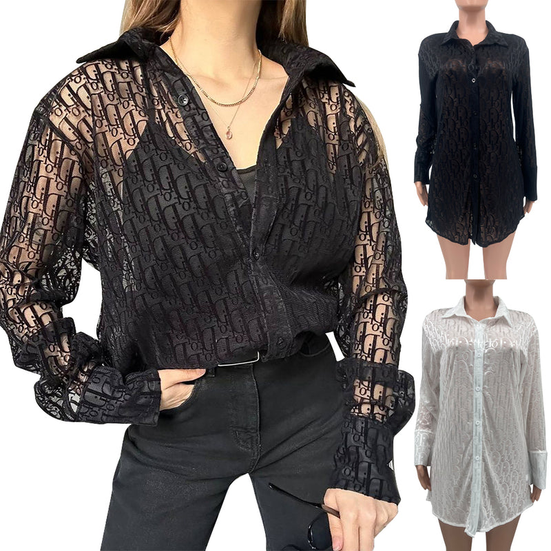 Fashion Letter Printed Long Sleeve Blouse