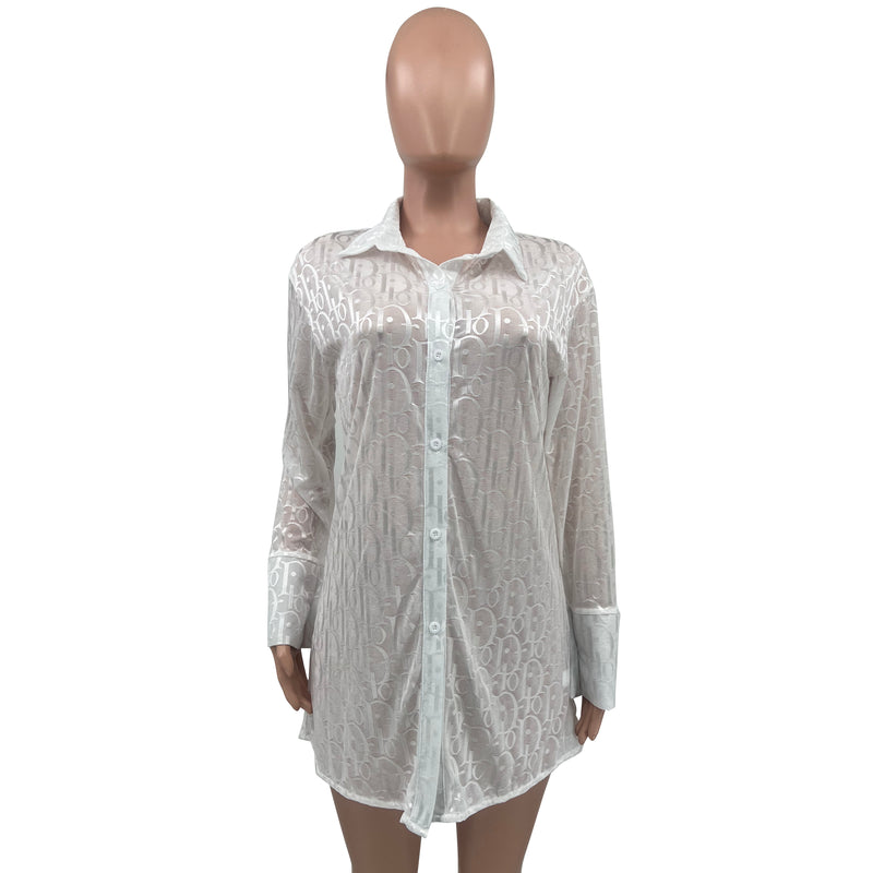 Fashion Letter Printed Long Sleeve Blouse