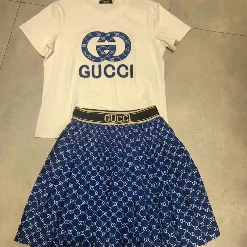 Letter Printed 2 Piece Suit Top + Skirt