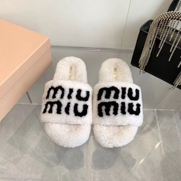 Thick-soled Fur Slippers With Letters