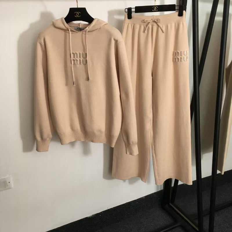 Fashion Casual Sports Hooded Knit Suit