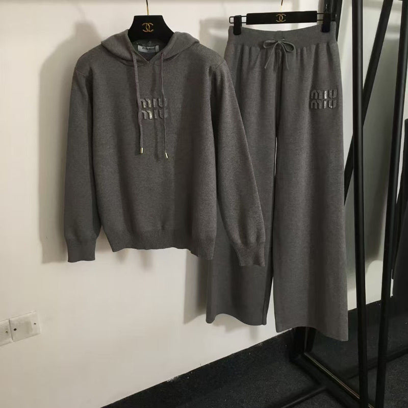 Fashion Casual Sports Hooded Knit Suit