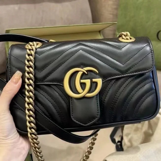 Top Genuine Leather Metal Chain Messenger Shoulder Bag