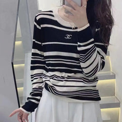 Versatile Letter Striped Short Sweater