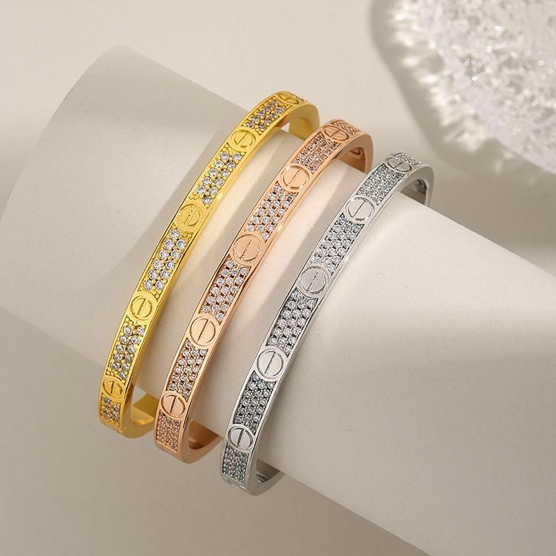 Wide-rimmed Three-row Full-diamond Star Bracelet