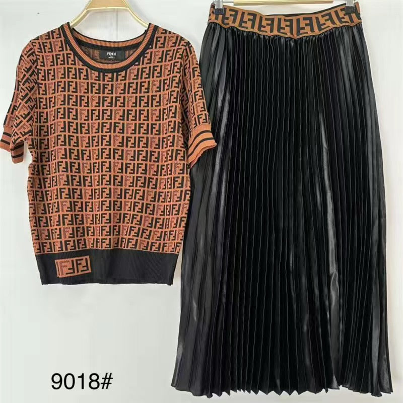 Fashion Letter Printed 2 Piece Suit Top + Skirt