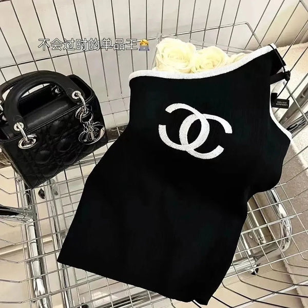 Fashion New Knitted Sling Spice Slant Shoulder Vest Top