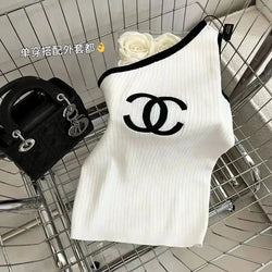 Fashion New Knitted Sling Spice Slant Shoulder Vest Top