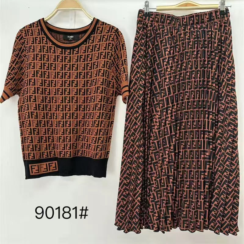 Fashion Letter Printed 2 Piece Suit Top + Skirt