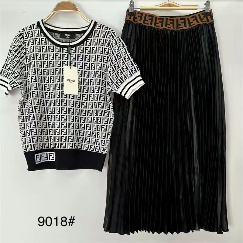 Fashion Letter Printed 2 Piece Suit Top + Skirt