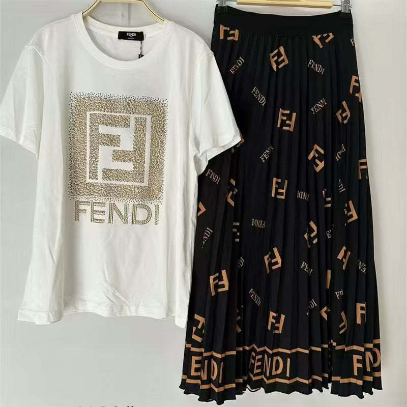 Fashion Letter Printed 2 Piece Suit Top + Skirt