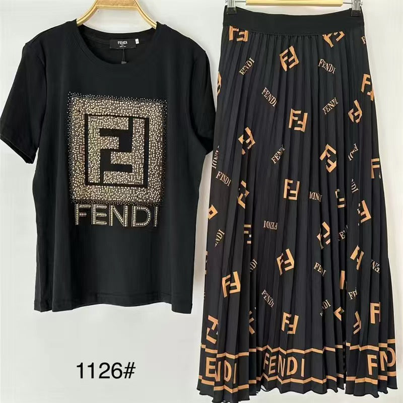 Fashion Letter Printed 2 Piece Suit Top + Skirt