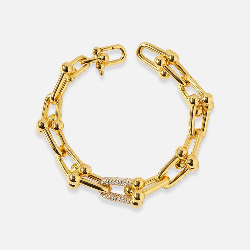 Diamond U-shaped Horseshoe Buckle Punk Bracelet