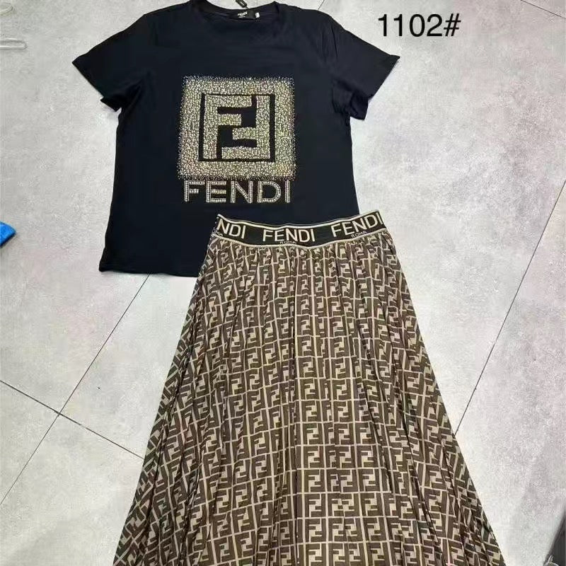 Fashion Letter Printed 2 Piece Suit Top + Skirt