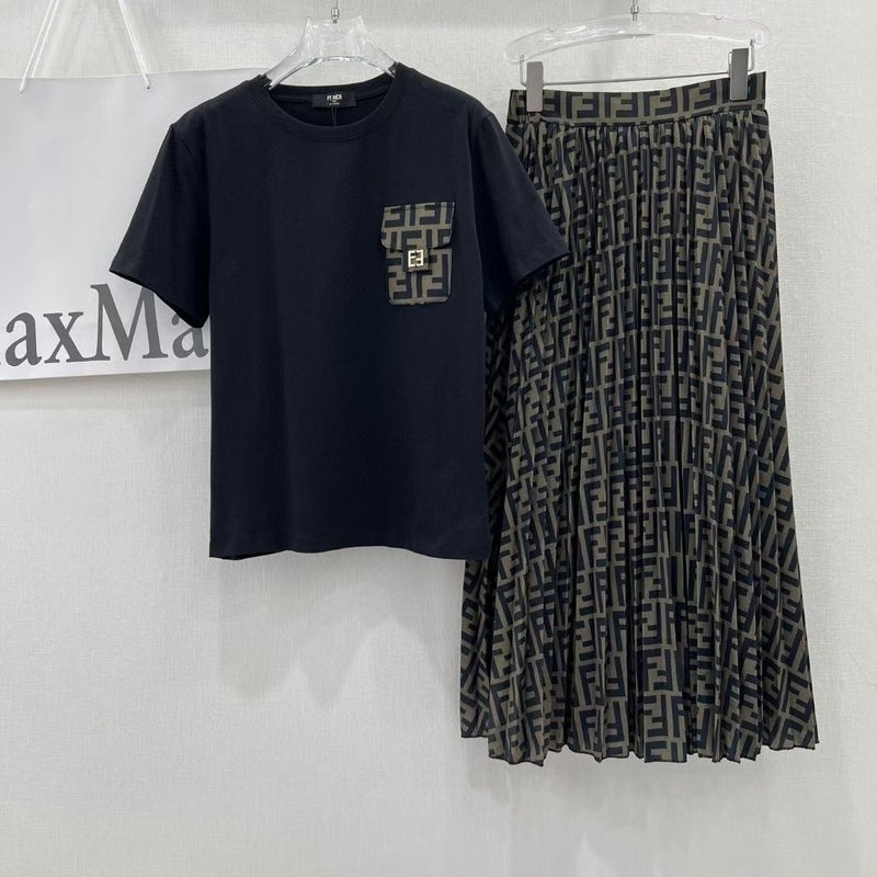 Fashion Letter Printed 2 Piece Suit Top + Skirt