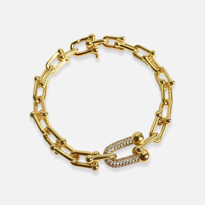 Diamond U-shaped Horseshoe Buckle Punk Bracelet