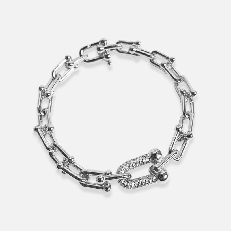Diamond U-shaped Horseshoe Buckle Punk Bracelet