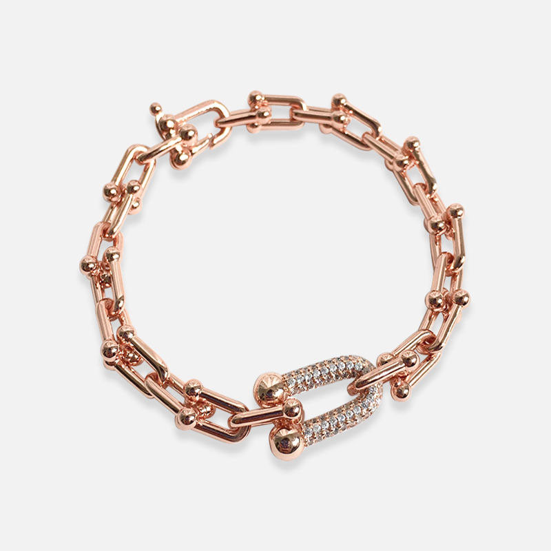 Diamond U-shaped Horseshoe Buckle Punk Bracelet