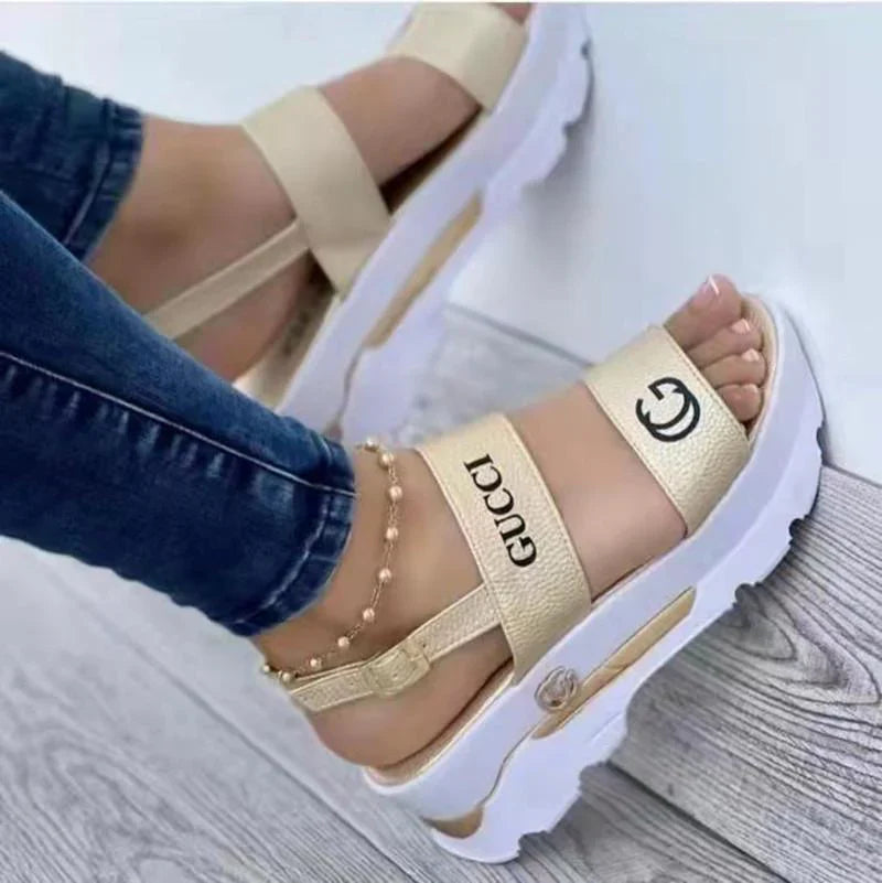 Round Toe Toe Platform Wedge Sandals