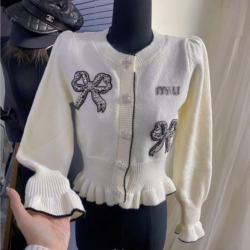 Popular Bow Hem Bubble Knit Cardigan