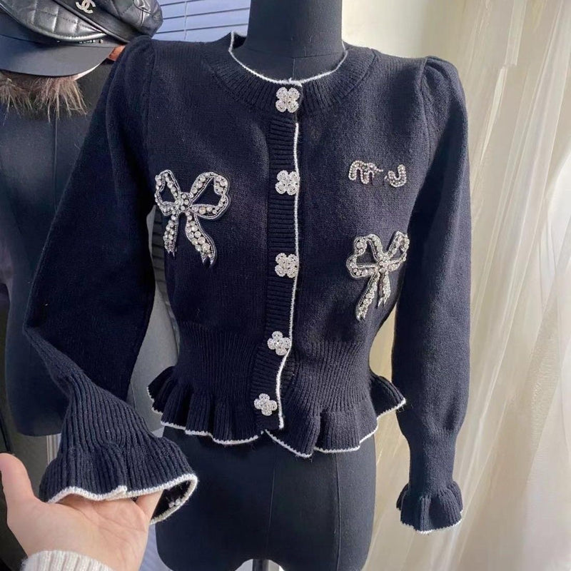 Popular Bow Hem Bubble Knit Cardigan