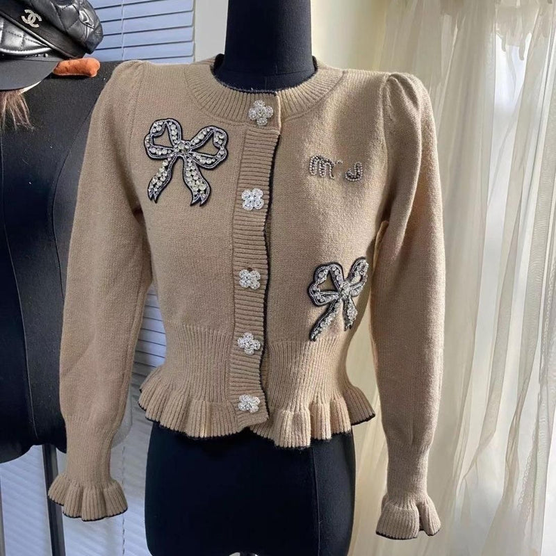 Popular Bow Hem Bubble Knit Cardigan