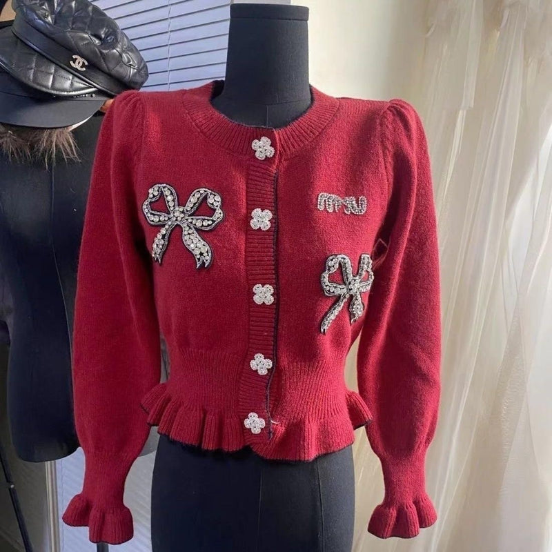 Popular Bow Hem Bubble Knit Cardigan