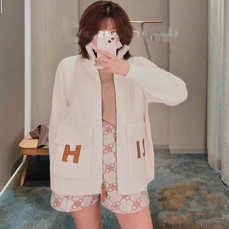 Women's Stand Collar Solid Color Casual Sweater Jacket