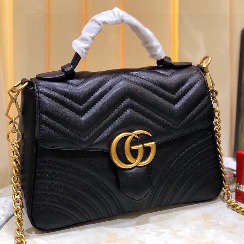 Top Genuine Leather Metal Chain Messenger Shoulder Bag