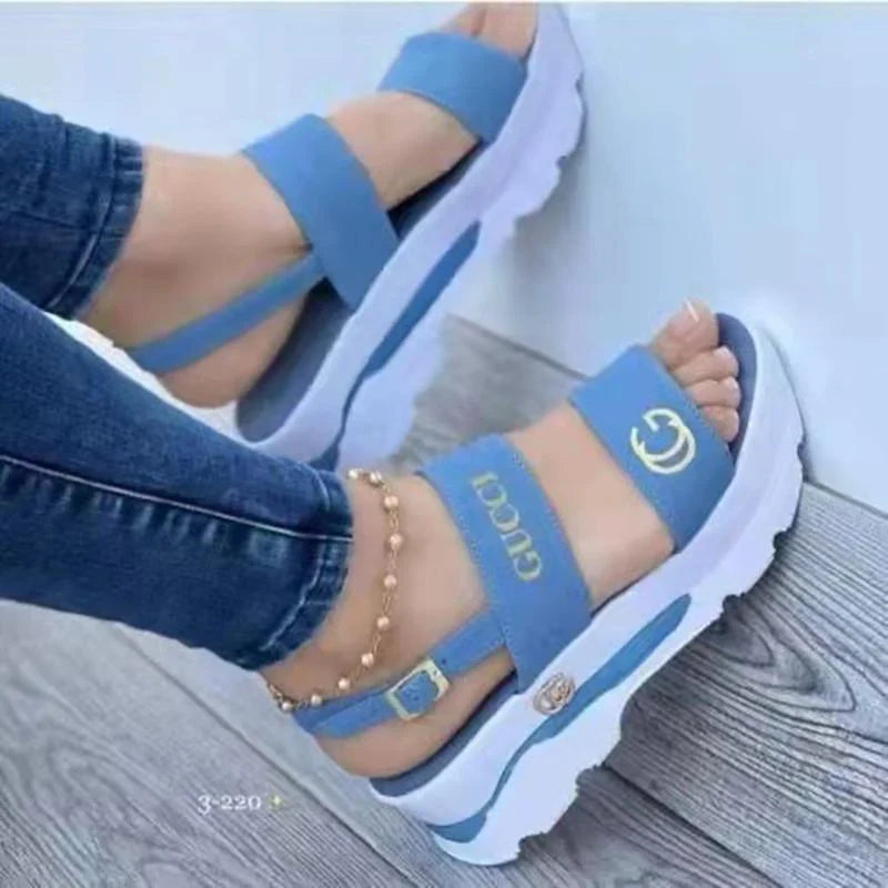 Round Toe Toe Platform Wedge Sandals