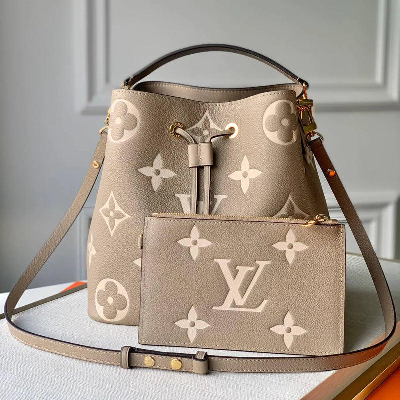 Bicolor Monogram Empreite Leather Bucket Bag